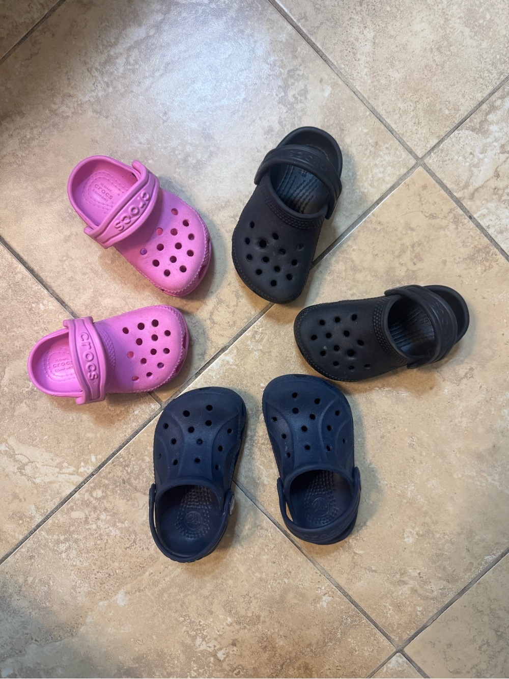 CROCS Kids Classic Clogs in Pink, Black & Navy